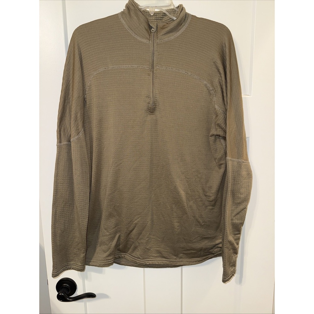 Massif Mens Long Sleeve 1/4 Zip Pullover Waffle Fleece Size LR Polartec Brown